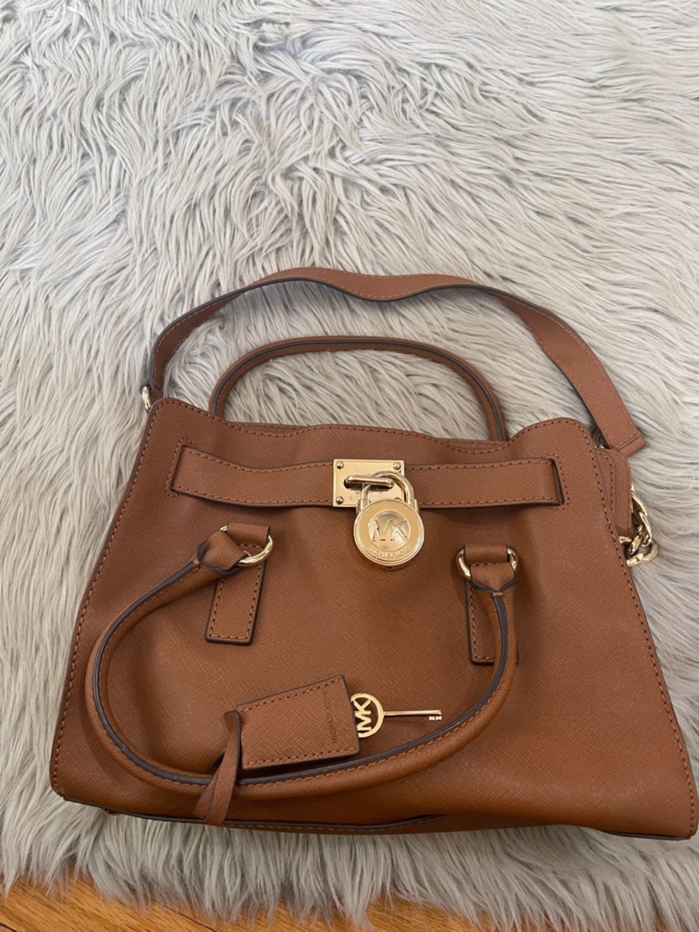 Michael Kors Cognac Leather Satchel with Gold Hardware - Picture 2 of 7